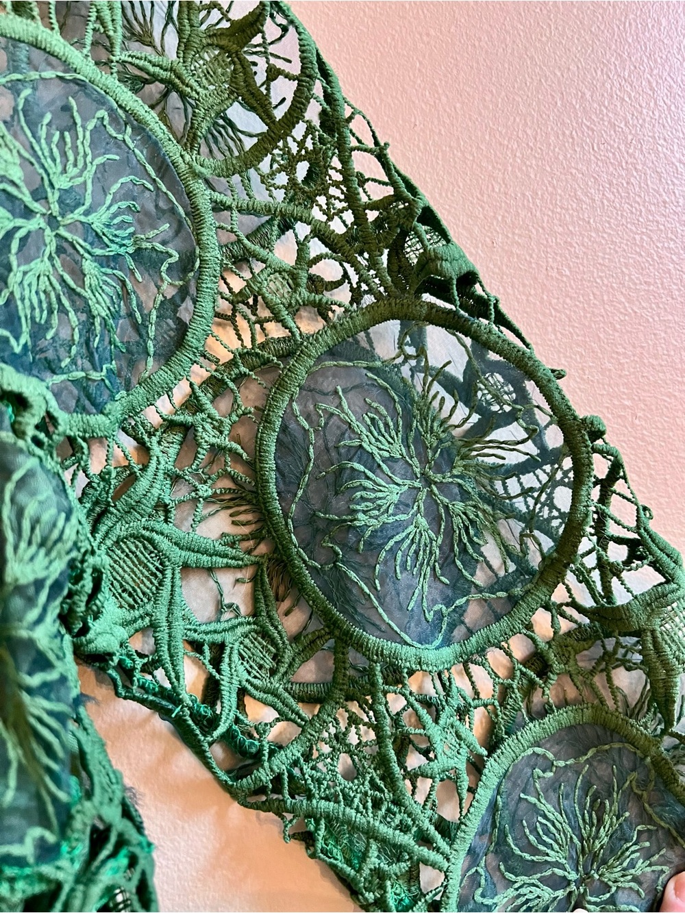 MISSLOOK Emerald Green Lace BoatNeck Long sleeve Top A Line Bow Swingy MED - Picture 6 of 15